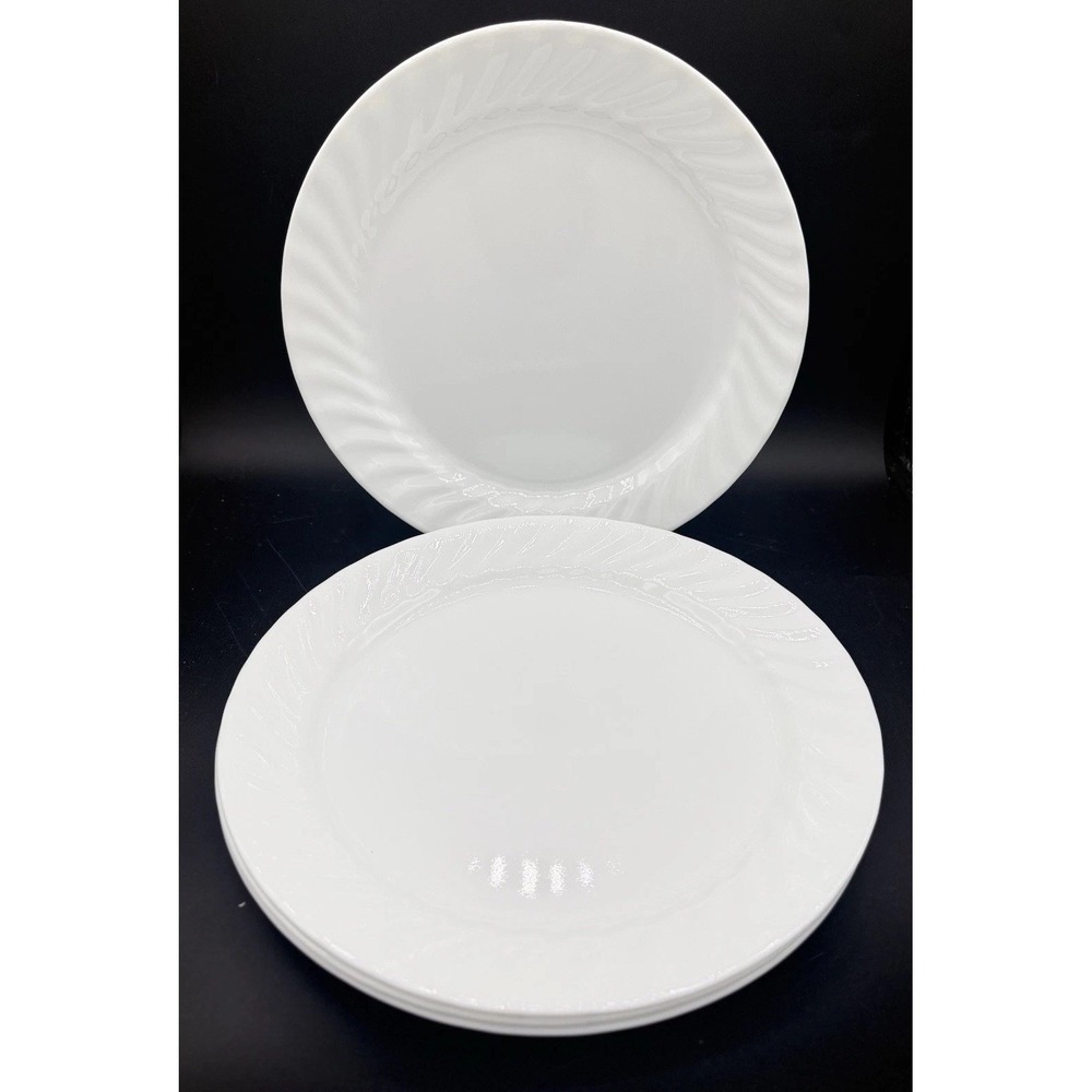Set of 4 Corelle Enhancements Dinner Plates 10.25" White Swirl Vitrelle USA